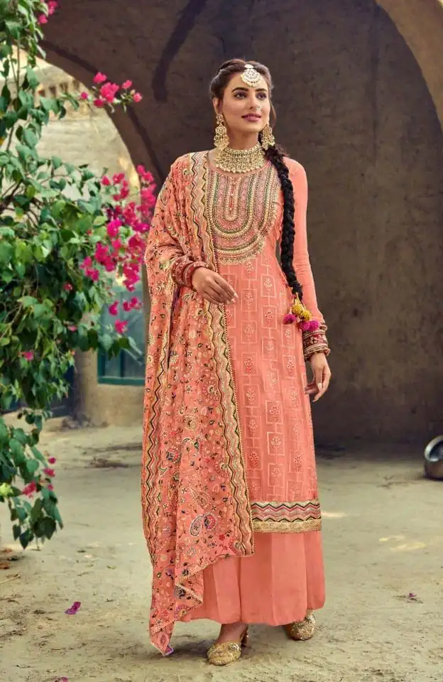new-exclusive-peach-color-embroidery-work-sharara-suit