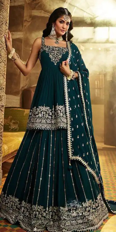 ZF 369 Peacock Green Color Faux Georgette Embroidery Sequence Work Lehenga Wedding, Party, Events Etc. Expected Delivery 4-6 Working Days 2299/- | Bollywood Lehenga, Creative Lehenga, Designer Lehenga, Embroidered Lehenga, Lehenga, Party Wear Lehenga
