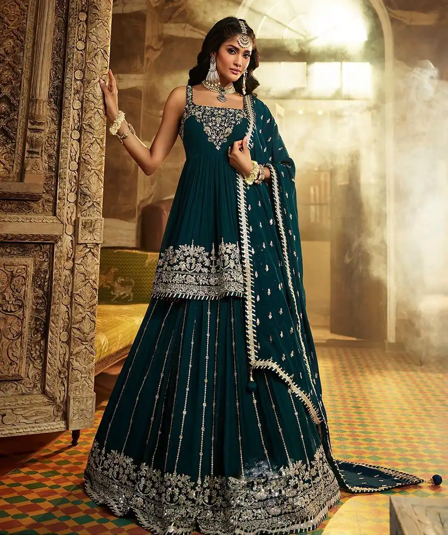 ZF 369 Peacock Green Color Faux Georgette Embroidery Sequence Work Lehenga Wedding, Party, Events Etc. Expected Delivery 4-6 Working Days 2299/- | Bollywood Lehenga, Creative Lehenga, Designer Lehenga, Embroidered Lehenga, Lehenga, Party Wear Lehenga