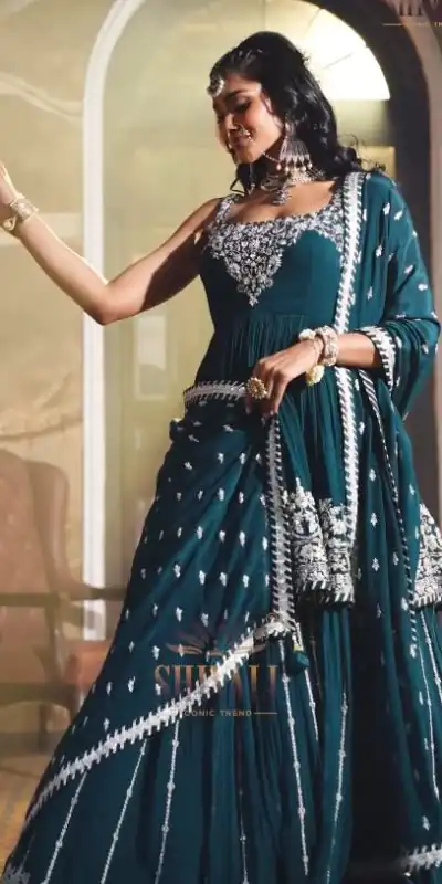 ZF 369 Peacock Green Color Faux Georgette Embroidery Sequence Work Lehenga Wedding, Party, Events Etc. Expected Delivery 4-6 Working Days 2299/- | Bollywood Lehenga, Creative Lehenga, Designer Lehenga, Embroidered Lehenga, Lehenga, Party Wear Lehenga