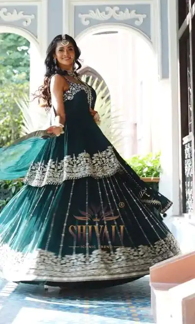 ZF 369 Peacock Green Color Faux Georgette Embroidery Sequence Work Lehenga Wedding, Party, Events Etc. Expected Delivery 4-6 Working Days 2299/- | Bollywood Lehenga, Creative Lehenga, Designer Lehenga, Embroidered Lehenga, Lehenga, Party Wear Lehenga
