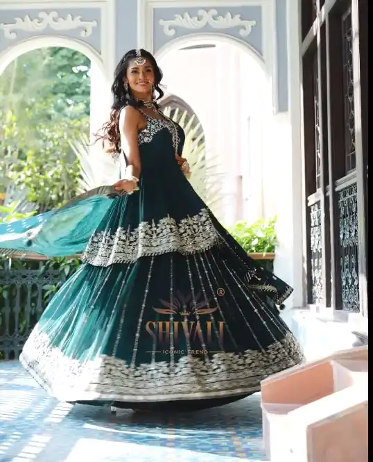 ZF 369 Peacock Green Color Faux Georgette Embroidery Sequence Work Lehenga Wedding, Party, Events Etc. Expected Delivery 4-6 Working Days 2299/- | Bollywood Lehenga, Creative Lehenga, Designer Lehenga, Embroidered Lehenga, Lehenga, Party Wear Lehenga