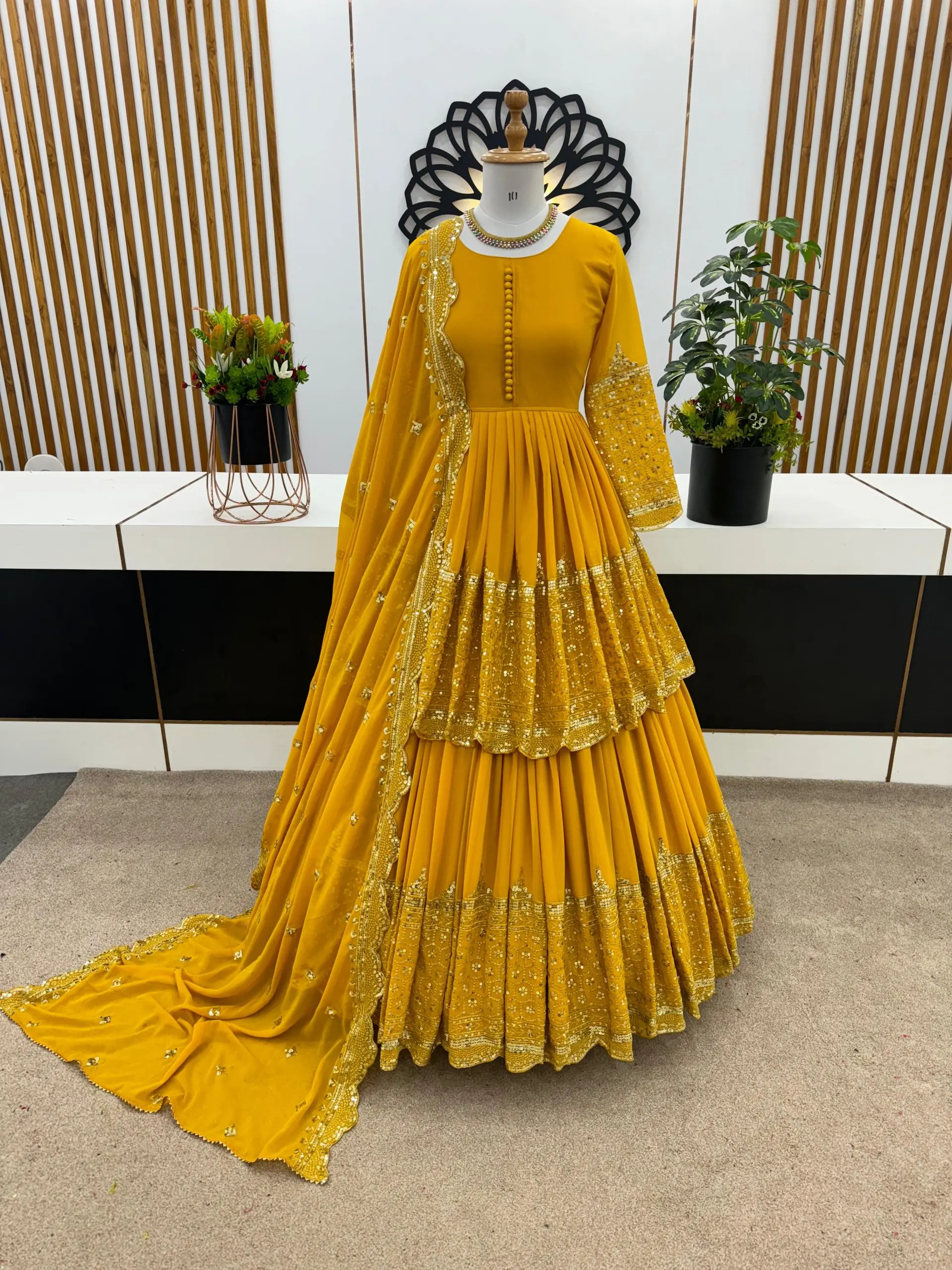 ZF 362 Yellow Faux Georgette With Heavy Embroidery Sequence Work Lehenga Choli Wedding, Party, Events Etc. Expected Delivery 4-6 Working Days 2099/- | Bollywood Lehenga, Creative Lehenga, Designer Lehenga, Embroidered Lehenga, Lehenga, Party Wear Lehenga