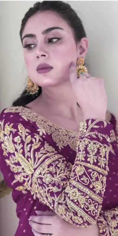 ZSR 3060 Purple Color Georgette Embroidery Sequence Work Gown Casual, Wedding, Party, Festive, Events Etc. Expected Delivery 4-6 Working Days @1999/- | Bollywood Gowns, Creative Gowns, Designer Gowns, Embroidered Gowns, Gowns, Party Wear Gowns