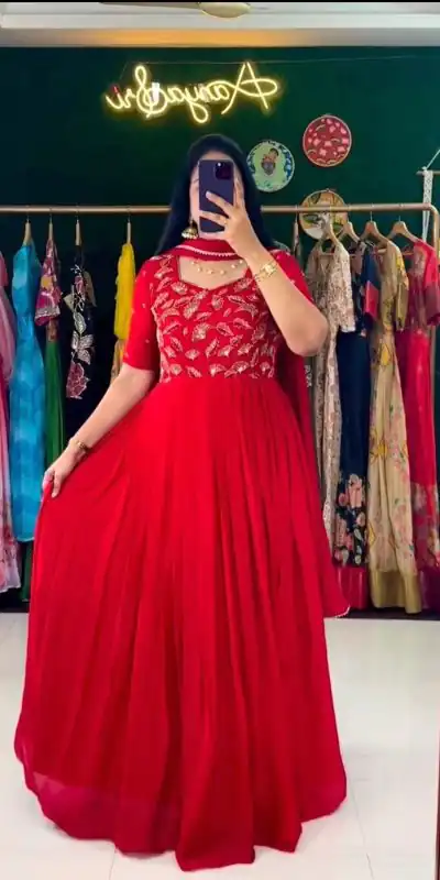 RTC 5669 Red Color Georgette Embroidery Sequence Work Gown Casual, Wedding, Party, Festive, Events Etc. Expected Delivery 4-6 Working Days @1999/- | Bollywood Gowns, Creative Gowns, Designer Gowns, Embroidered Gowns, Gowns, Party Wear Gowns