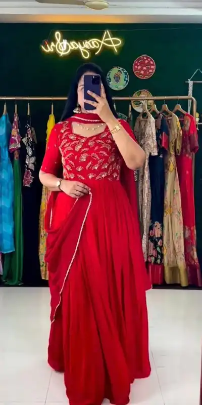 RTC 5669 Red Color Georgette Embroidery Sequence Work Gown Casual, Wedding, Party, Festive, Events Etc. Expected Delivery 4-6 Working Days @1999/- | Bollywood Gowns, Creative Gowns, Designer Gowns, Embroidered Gowns, Gowns, Party Wear Gowns