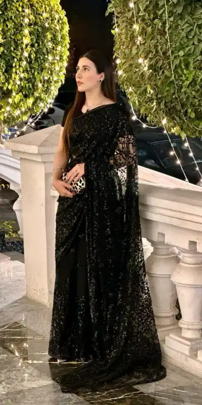 JR 594 Black Color Georgette Embroidery Sequence work Saree Casual, Wedding, Festive, Events Etc. Expected Delivery  4-6 Working Days @1649/- | Bollywood Sarees, Creative Sarees, Designer Sarees, Embroidered Sarees, Ethnic Saree, Modern Digital sarees, Party Wear Sarees, Sarees