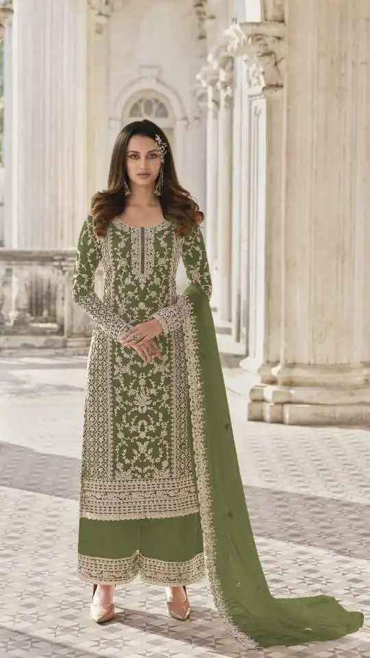 Adorable Green Color Butterfly Net And Embroidery Work Sharara