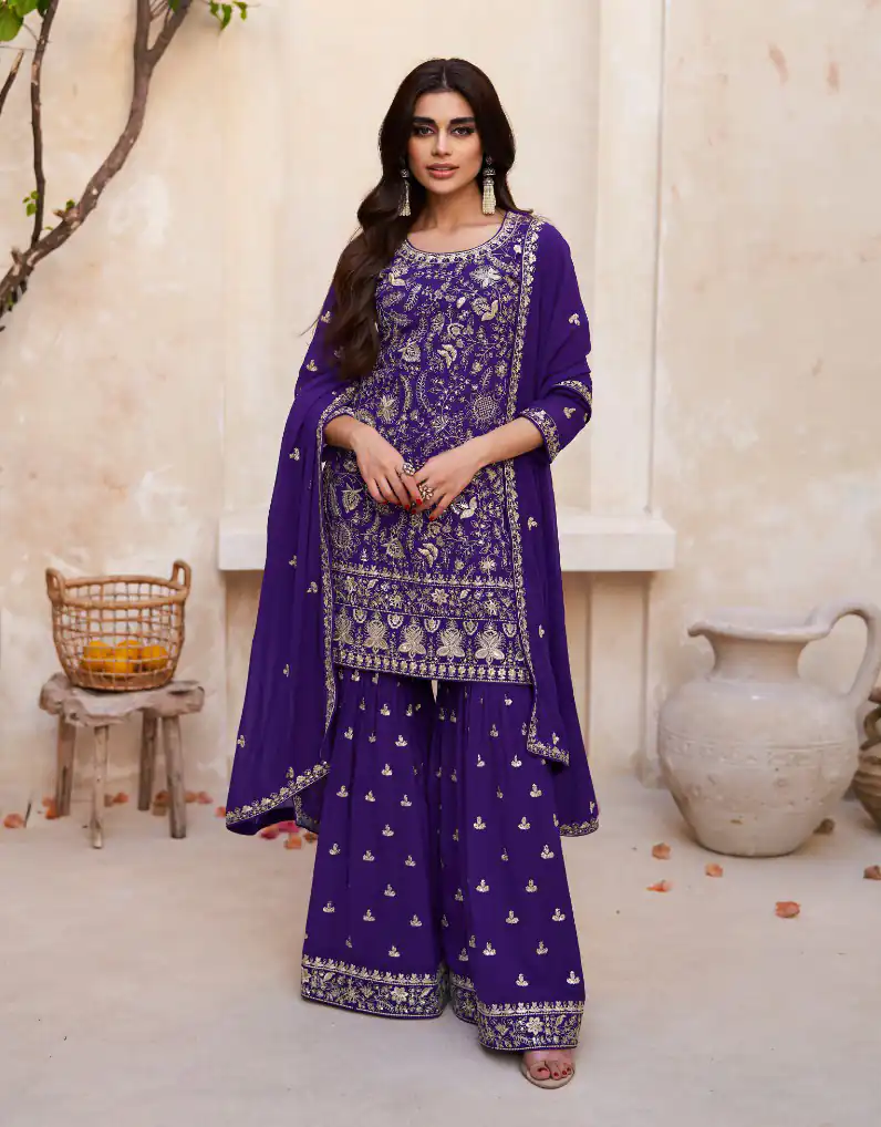 Fc Zohara 9759 Purple Top : Georgette Work : Heavy Embroidery Designer Work Bottom : Santoon Wedding, Party, Festive @3249/- | Jump Suits, Casual Suits, Creative suits, Designer Suits, Palazzo Suits, Party Wear Suits, Patiala Suits, Salwar suit, Straight Suits