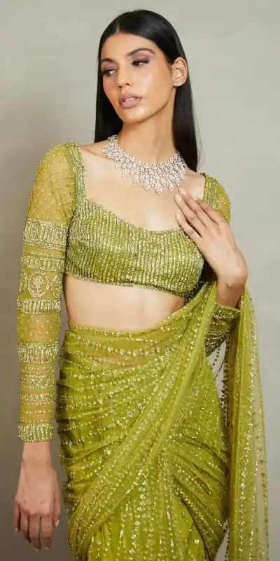 BT 349 Green Saree : Nylon Butterfly Net Work : Sequence & Thread Work, Blouse : Nylon Butterfly net Party Wear, Wedding Wear, Events Etc.@1649/- | Bollywood Sarees, Creative Sarees, Designer Sarees, Ethnic Saree, Modern Digital sarees, Party Wear Sarees, Sarees