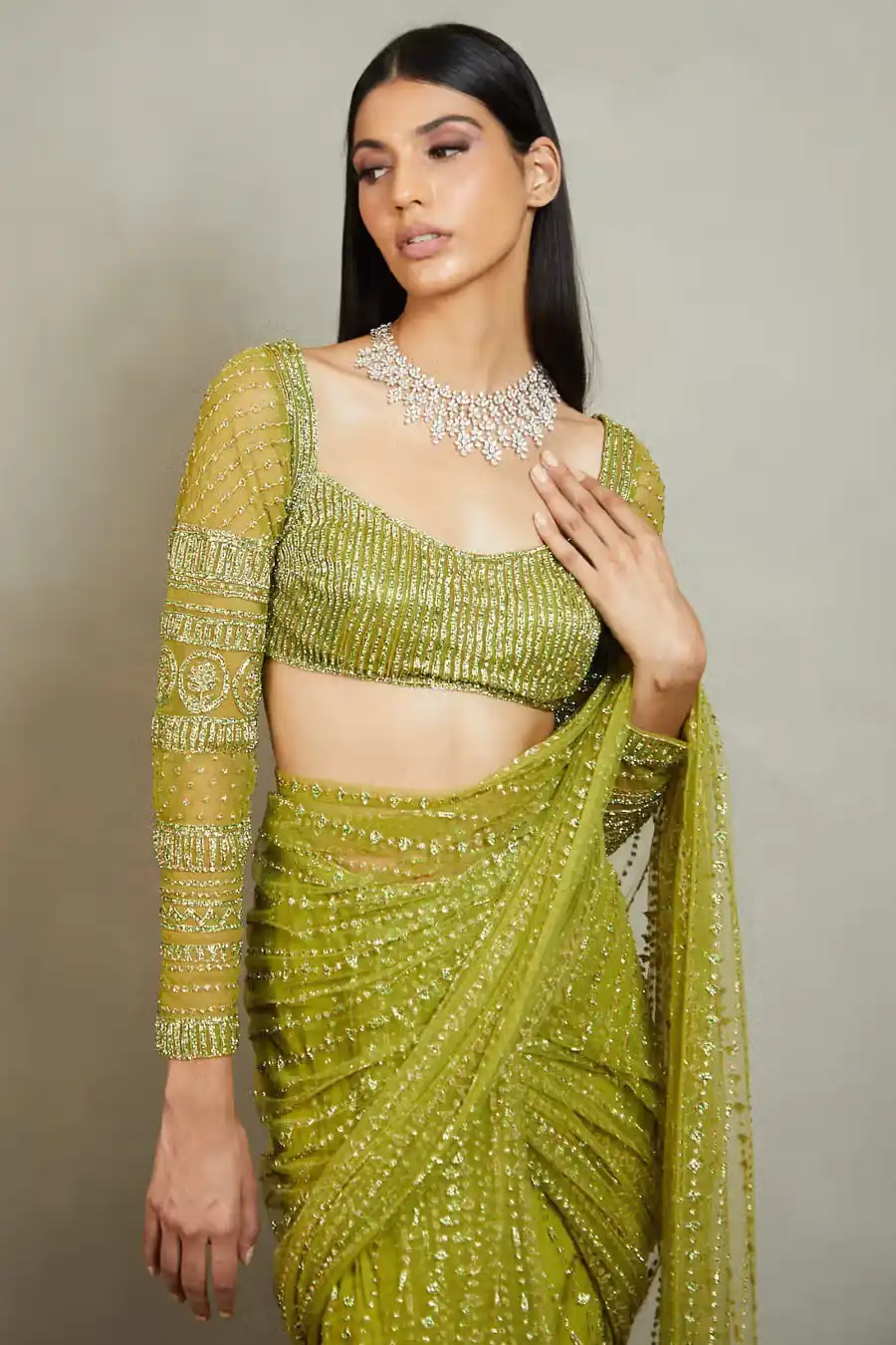 BT 349 Green Saree : Nylon Butterfly Net Work : Sequence & Thread Work, Blouse : Nylon Butterfly net Party Wear, Wedding Wear, Events Etc.@1649/- | Bollywood Sarees, Creative Sarees, Designer Sarees, Ethnic Saree, Modern Digital sarees, Party Wear Sarees, Sarees