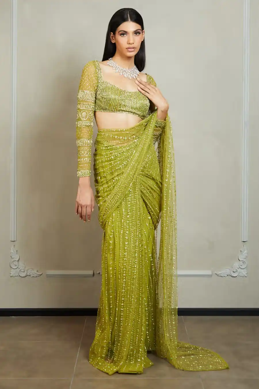 BT 349 Green Saree : Nylon Butterfly Net Work : Sequence & Thread Work, Blouse : Nylon Butterfly net Party Wear, Wedding Wear, Events Etc.@1649/- | Bollywood Sarees, Creative Sarees, Designer Sarees, Ethnic Saree, Modern Digital sarees, Party Wear Sarees, Sarees