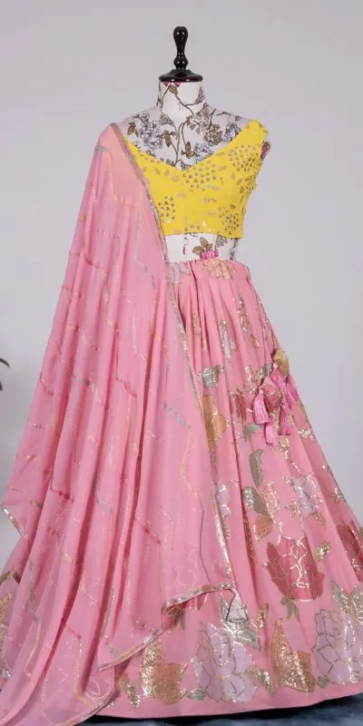 LNB1718 Pink Color Lehenga : Georgette Blouse : Georgette Work : Thread And Sequence Embroidered Work Traditional Wear, Festive, Wedding, Events @3199/- | Bollywood Lehenga, Creative Lehenga, Designer Lehenga, Embroidered Lehenga, Lehenga, Party Wear Lehenga