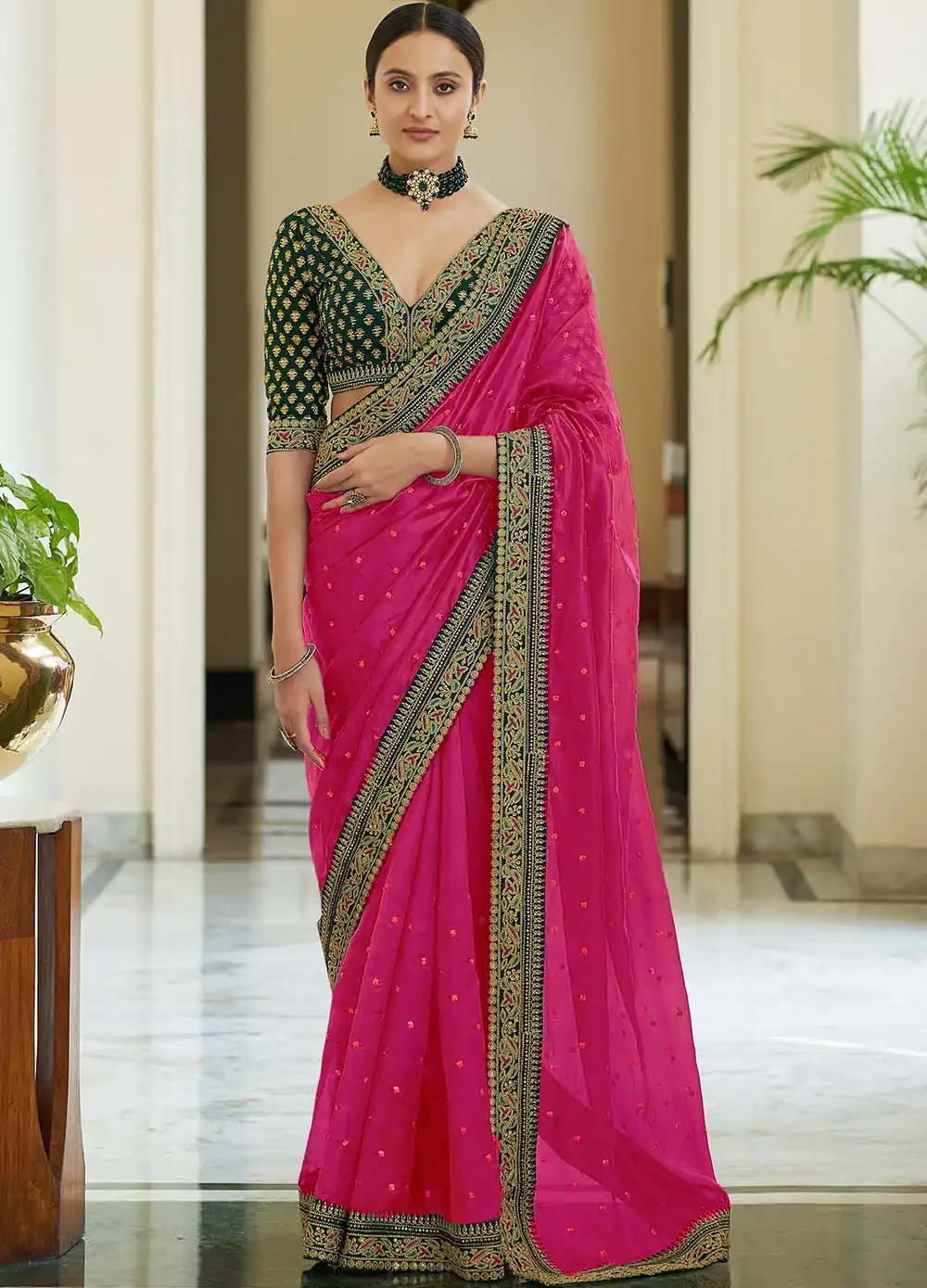 BT 1031 Pink Saree : Vichitra Silk Blouse : Banglori Silk Work : Heavy Embroidery Coding With Sequence Work Wedding, Festive, Events @1649/- | Bollywood Sarees, Creative Sarees, Designer Sarees, Embroidered Sarees, Party Wear Sarees, Sarees