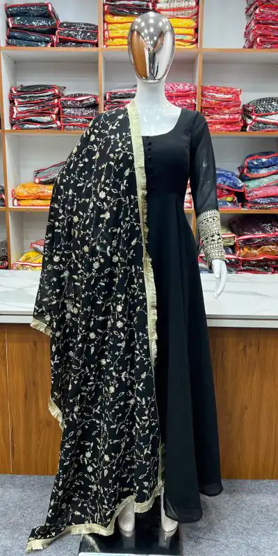 KB 241 Black color Pure Soft Faux Georgette Anarkali Suit Casual, Wedding, Party, Festive, Events Etc. Expected Delivery  4-6 Working Days @2199/- | Anarkali Suits, Bollywood Anarkali, Creative-Anarkali, Designer Anarkali, Embroidered Anarkali, Party Wear Anarkali