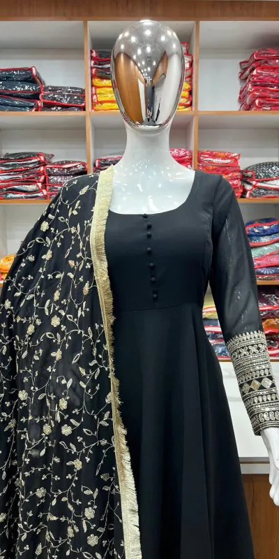 KB 241 Black color Pure Soft Faux Georgette Anarkali Suit Casual, Wedding, Party, Festive, Events Etc. Expected Delivery  4-6 Working Days @2199/- | Anarkali Suits, Bollywood Anarkali, Creative-Anarkali, Designer Anarkali, Embroidered Anarkali, Party Wear Anarkali