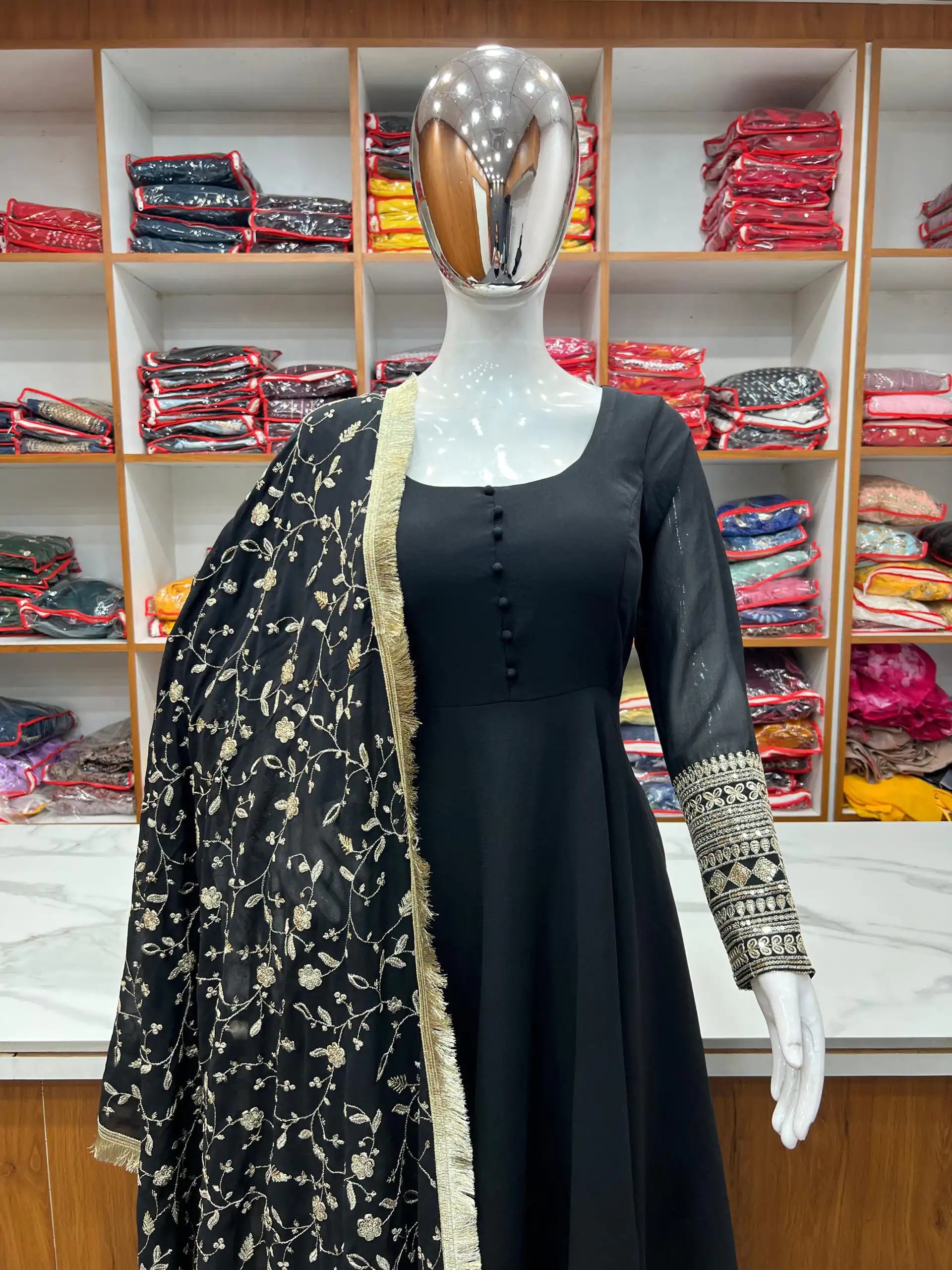 KB 241 Black color Pure Soft Faux Georgette Anarkali Suit Casual, Wedding, Party, Festive, Events Etc. Expected Delivery  4-6 Working Days @2199/- | Anarkali Suits, Bollywood Anarkali, Creative-Anarkali, Designer Anarkali, Embroidered Anarkali, Party Wear Anarkali