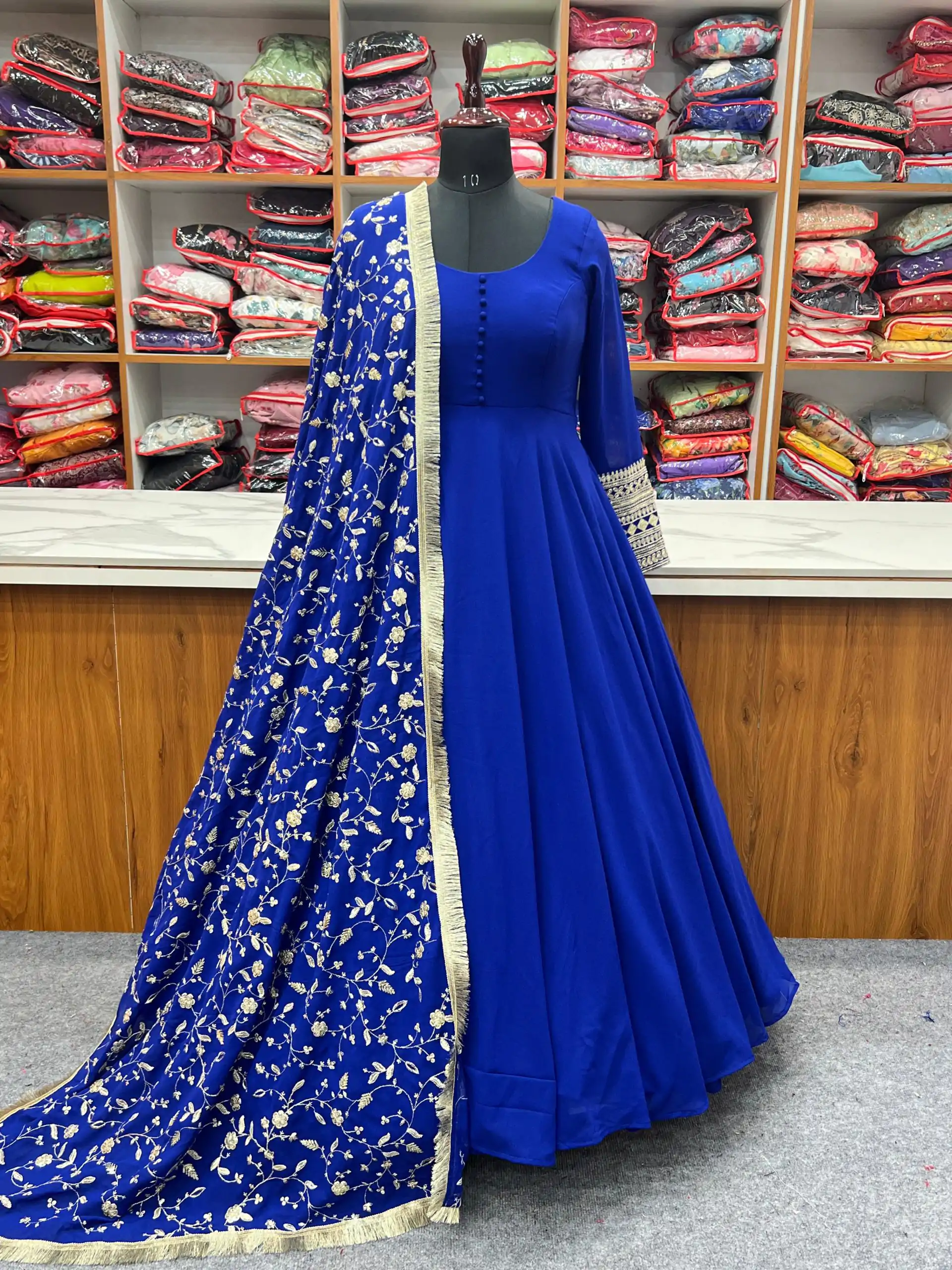 FC 241 Royal Blue color Pure Soft Faux Georgette Anarkali Suit Casual, Wedding, Party, Festive, Events Etc. Expected Delivery  4-6 Working Days @2199/- | Anarkali Suits, Bollywood Anarkali, Creative-Anarkali, Designer Anarkali, Embroidered Anarkali, Party Wear Anarkali