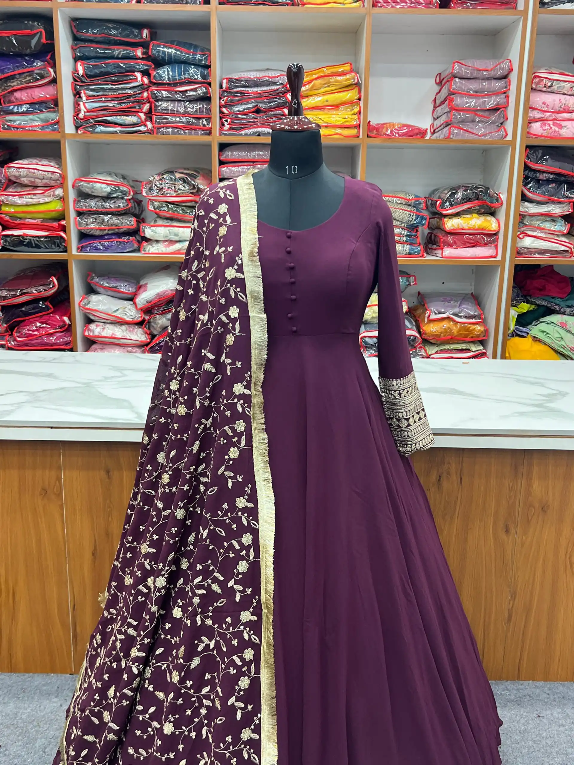 KB 241 Wine color Pure Soft Faux Georgette Anarkali Suit Casual, Wedding, Party, Festive, Events Etc. Expected Delivery  4-6 Working Days @2199/- | Anarkali Suits, Bollywood Anarkali, Creative-Anarkali, Designer Anarkali, Embroidered Anarkali, Party Wear Anarkali