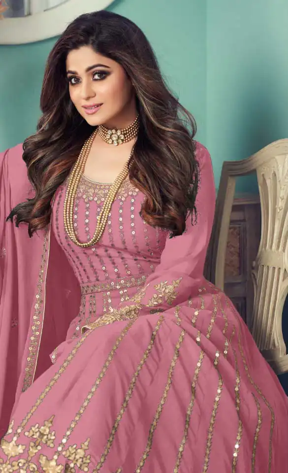 Gorgeous Peach Color Georgette With Sequence Work Gown - Image 2