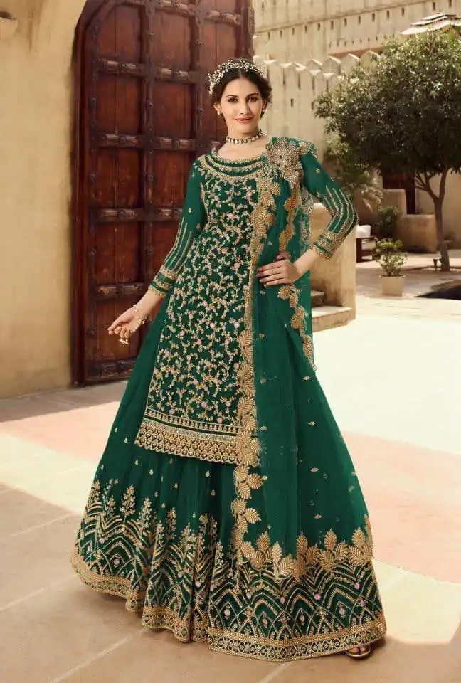 S 15030 Green Color Georgette Soft Net Sequence Embroidery Work Lehenga Choli Wedding, Party, Events Etc. Expected Delivery 4-6 Working Days 2299/- | Bollywood Lehenga, Creative Lehenga, Designer Lehenga, Embroidered Lehenga, Lehenga, Party Wear Lehenga
