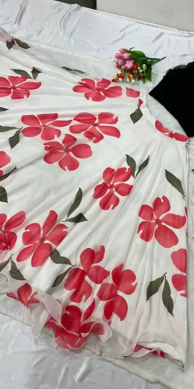 ZF 212 White Color Lehenga : Faux Georgette Blouse : Georgette Work : Digital Print Work Traditional Wear, Festive, Wedding, Events @1749/- | Bollywood Lehenga, Creative Lehenga, Designer Lehenga, Lehenga