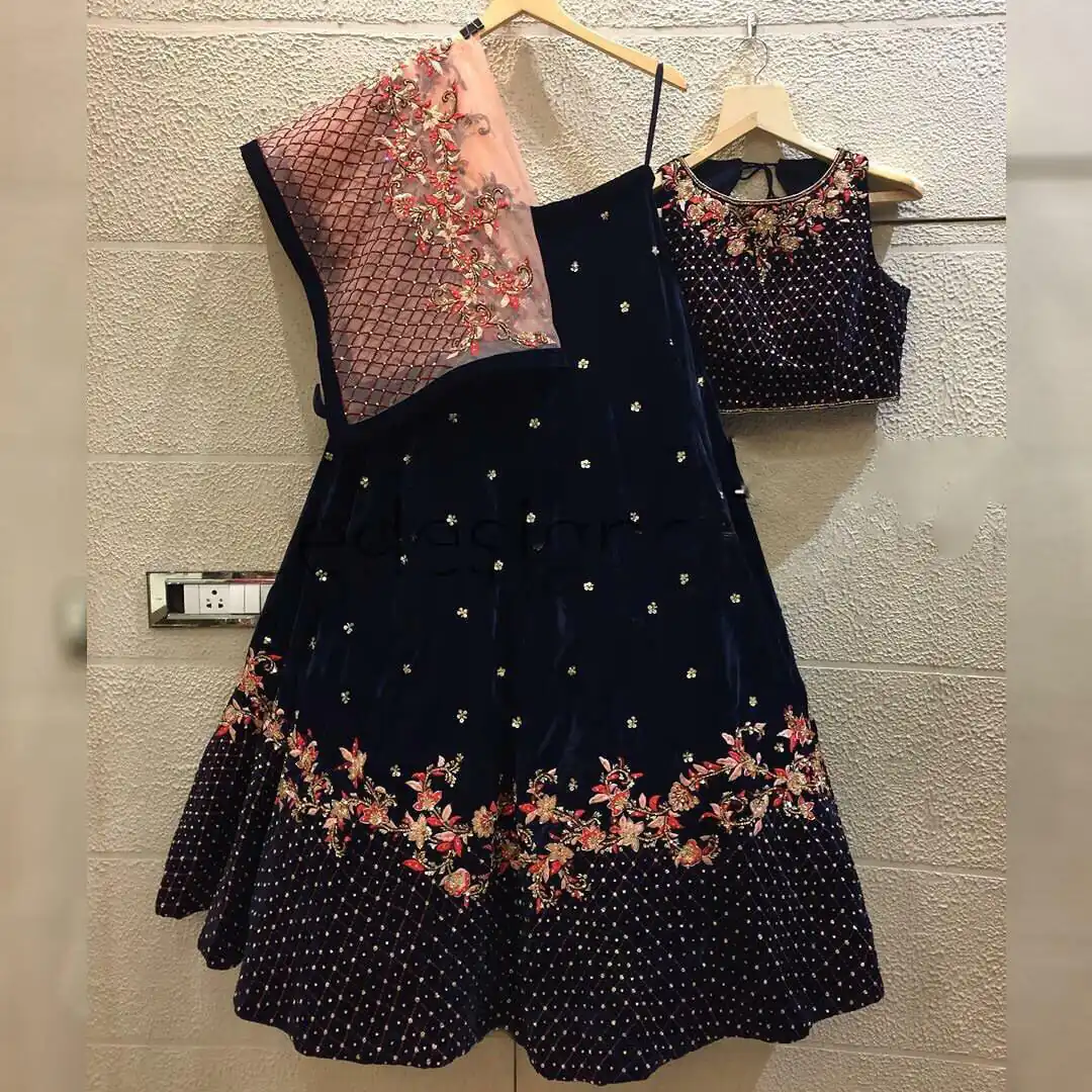 RC-179 Navy Blue Color : Navy Blue Blouse :- Fabric : Original Velvet Lehenga :- Fabric : Original Velvet Duppta :- Fabric : Heavy Net Zari Embroidery Work | Bollywood Lehenga, Creative Lehenga, Designer Lehenga, Embroidered Lehenga, Lehenga, Party Wear Lehenga