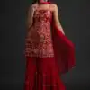 NSR 1301 Red Top : Georgette Work : Heavy Embroidery With Real Mirror Work Sharara : Georgette Wedding, Party, Festive, Events @1849/- | Casual Suits, Creative suits, Designer Suits, Palazzo Suits, Party Wear Suits, Salwar suit, Straight Suits