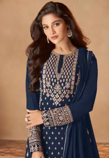 FC 128 Navy Blue Color Georgette Sequins Work Sharara Suit Wedding, Party, Festive, Events Etc. Expected Delivery  4-6 Working Days @2199/- | Casual Suits, Jump Suits, Creative suits, Designer Suits, Palazzo Suits, Party Wear Suits, Patiala Suits, Salwar suit, Straight Suits