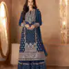 Navy Blue Georgette Sequins Sharara Suit