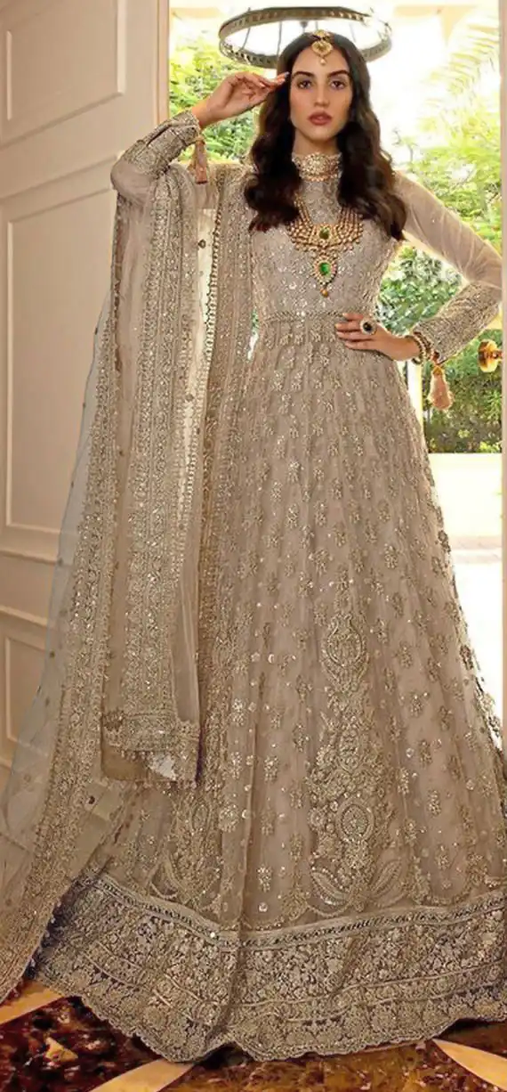 FC 194 Off White Color Net Embroidery And Mirror work Anarkali Suit Wedding, Party, Festive, Events Etc. Expected 4-6 Working Days @1999/- | Anarkali Suits, Bollywood Anarkali, Creative-Anarkali, Designer Anarkali, Embroidered Anarkali, Party Wear Anarkali