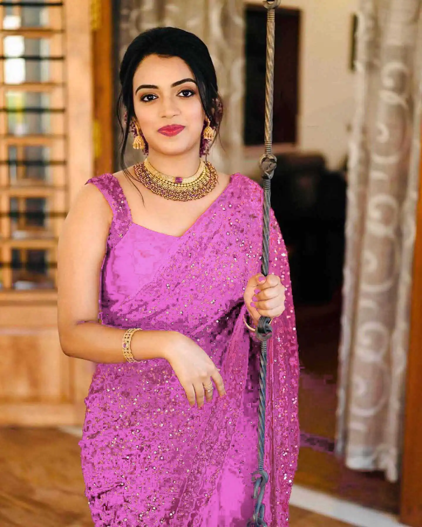 party-wear-pink-color-sequence-work-saree-for-womens