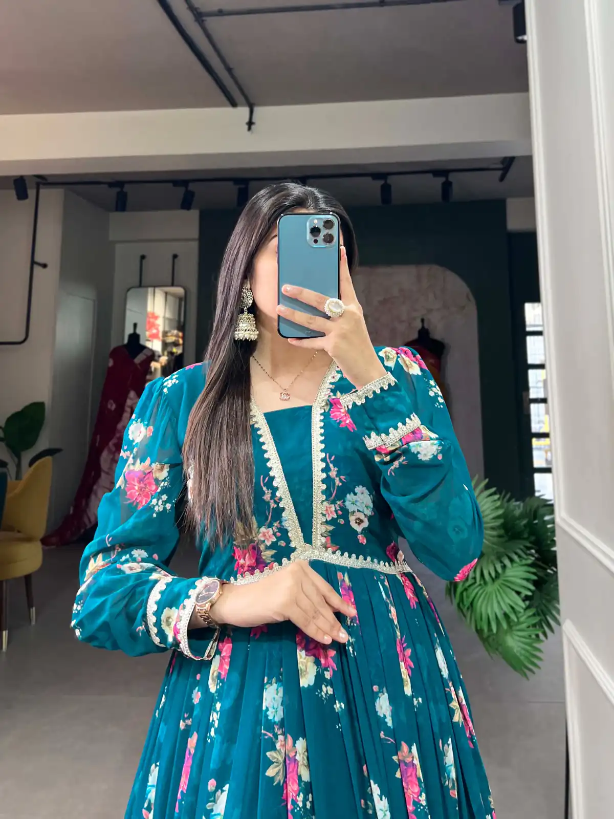  YNF 5029 Pine Green Color Exquisite Floral Georgette Printed Gown Casual, Wedding, Party, Festive, Events Etc. Expected Delivery 4-6 Working Days @1749/- | Bollywood Gowns, Creative Gowns, Designer Gowns, Embroidered Gowns, Gowns, Party Wear Gowns