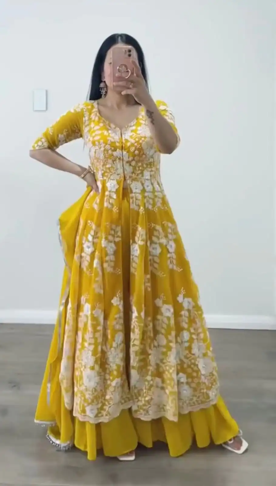 ZSR 3021 Yellow Color Gown : Fox Georgette Work : Embroidery Sequence Work Inner : Micro Cotton Traditional Wear, Wedding, Festive, Events. @2599/- | Bollywood Gowns, Creative Gowns, Designer Gowns, Embroidered Gowns, Gowns, Party Wear Gowns