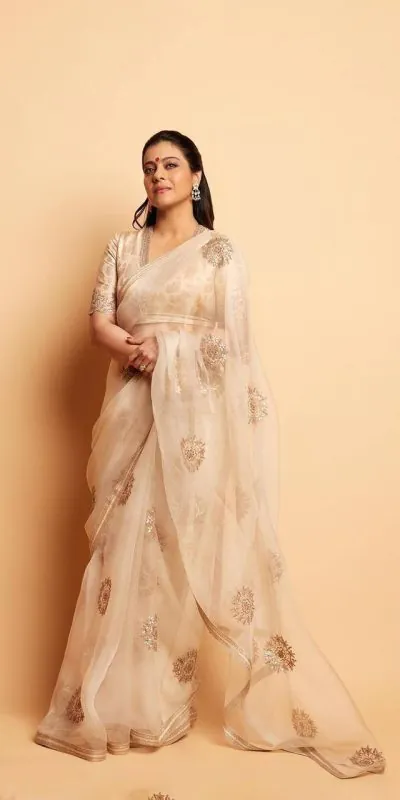 BT 1170 Cream Saree : Georgette Work : Embroidery With Sequence Work, Blouse : Banglory Silk Traditional Wear, Wedding Wear, Events Etc.@2099/- | Bollywood Sarees, Creative Sarees, Designer Sarees, Embroidered Sarees, Modern Digital sarees, Sarees