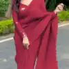 Women's Party Wear Superb Maroon Color Pleating Work Saree