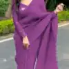 Women's Party Wear Superb Violet Color Pleating Work Saree