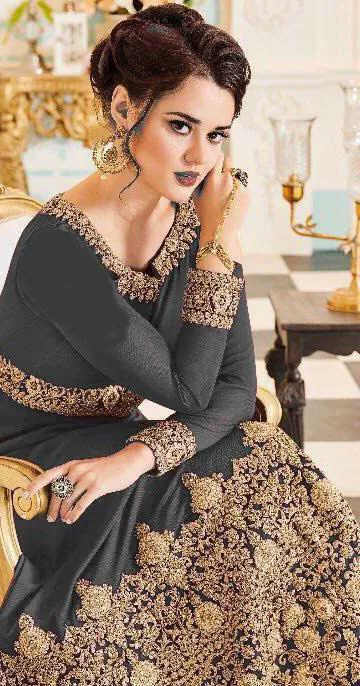 FC Veeda Black Color Georgette Coding Embroidery Stone Work Anarkali Suit Wedding, Party, Festive events, etc. Expected Delivery 4-6 Working Days @1999/ | Anarkali Suits, Bollywood Anarkali, Creative-Anarkali, Designer Anarkali, Embroidered Anarkali, Party Wear Anarkali