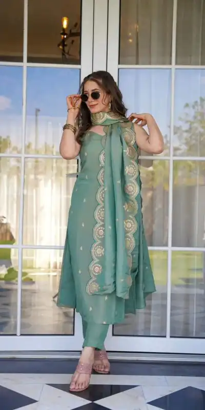 SRK 5154 Peacock Green Color Pure Chinnon Silk Embroidery Sequence Salwar Suit Wedding, Party, Festive, Events Expected Delivery 4-6 Working Days @ 1749/- | Jump Suits, Casual Suits, Creative suits, Designer Suits, Palazzo Suits, Party Wear Suits, Patiala Suits, Salwar suit, Straight Suits
