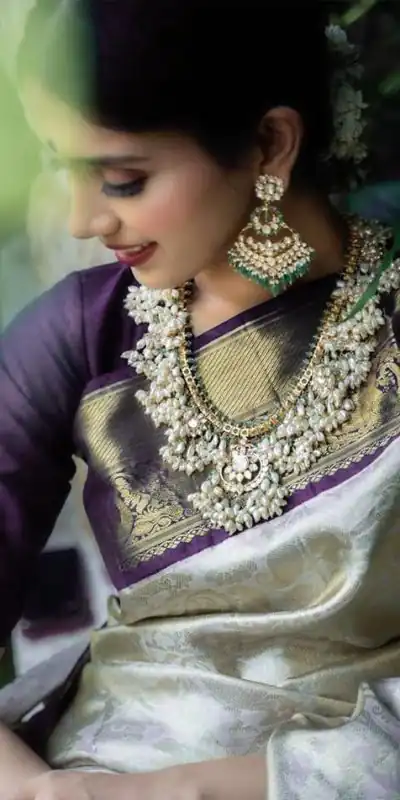 KP 3045 White & Purple Color Soft Lichi Silk Jacquard Work Saree Casual, Party Wear, Wedding, Events Etc. Expected Delivery 4-6 Working Days @1449/- | Bollywood Sarees, Creative Sarees, Designer Sarees, Embroidered Sarees, Ethnic Saree, Modern Digital sarees, Party Wear Sarees, Sarees