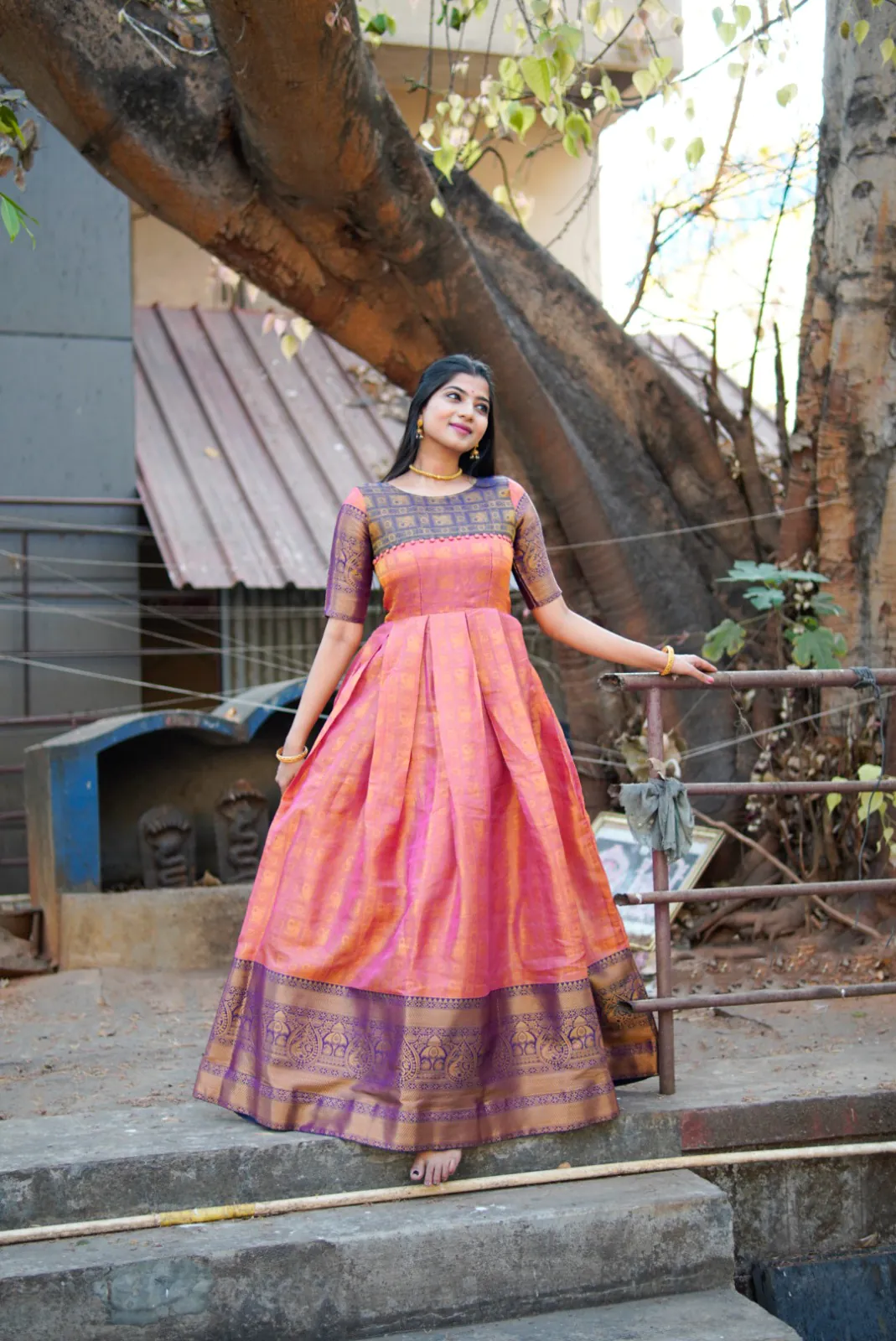 YNF5311Pink Color Kanjivaram Silk Zari Weaving Work Gown Casual, Wedding, Festive, Events, Designer Party Wear,  Expected Delivery 4-6 Working Days @1699 | Bollywood Gowns, Creative Gowns, Designer Gowns, Embroidered Gowns, Gowns, Party Wear Gowns