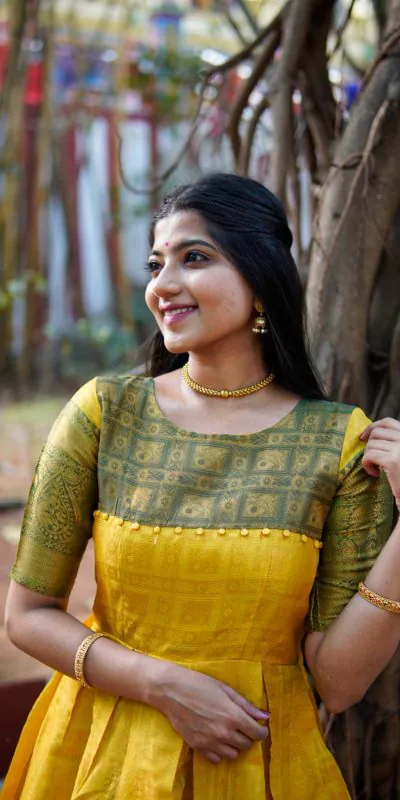 YNF5311 Yellow Color Kanjivaram Silk Zari Weaving Work Gown Casual, Wedding, Festive, Events, Designer Party Wear,  Expected Delivery 4-6 Working Days @1699 | Bollywood Gowns, Creative Gowns, Designer Gowns, Embroidered Gowns, Gowns, Party Wear Gowns