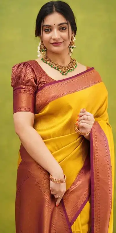 KP 4051 Yellow Color Soft Lichi Silk Cloth Rich Pallu All Over Saree Events Casual, Wedding, Festive, Events . Expected Delivery 4-6 Working Days @1399/- | Bollywood Sarees, Creative Sarees, Designer Sarees, Embroidered Sarees, Ethnic Saree, Modern Digital sarees, Party Wear Sarees, Sarees