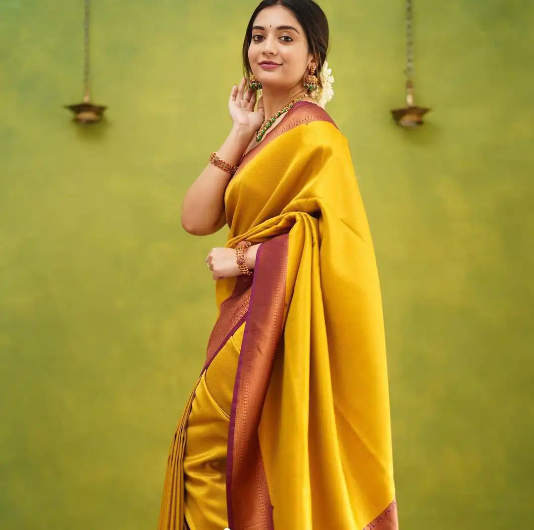 KP 4051 Yellow Color Soft Lichi Silk Cloth Rich Pallu All Over Saree Events Casual, Wedding, Festive, Events . Expected Delivery  4-6 Working Days @1399/- | Bollywood Sarees, Creative Sarees, Designer Sarees, Embroidered Sarees, Ethnic Saree, Modern Digital sarees, Party Wear Sarees, Sarees