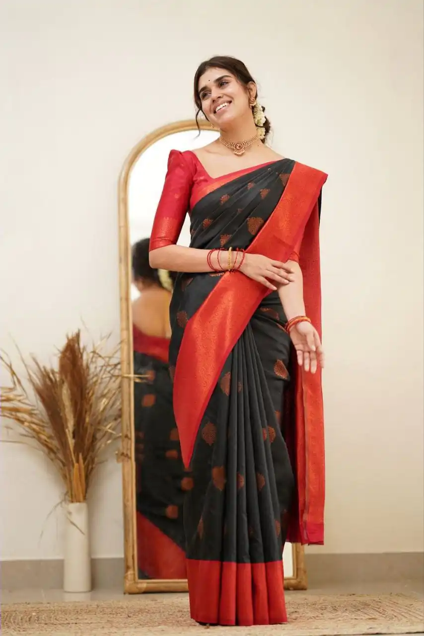 DDF 115 Black Color Soft Lichi Silk Ordinary Design Rich Pallu Saree Casual, Party Wear, Events, Festivals Etc. Expected Delivery 4-6 Working Days 1499/ | Bollywood Sarees, Creative Sarees, Designer Sarees, Embroidered Sarees, Ethnic Saree, Modern Digital sarees, Party Wear Sarees, Sarees