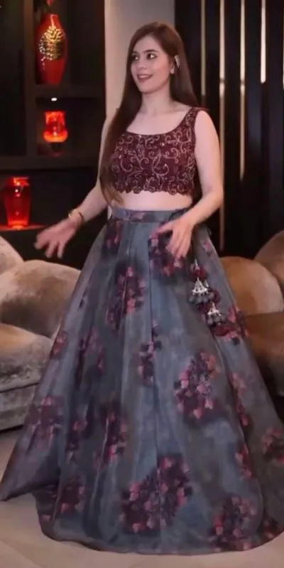 LG 362 Grey Lehenga : Organza Printed Embroidery Lehenga Choli Traditional Wear, Festive, Wedding, Events Expected Delivery 4-6 Working Days @1999/- | Bollywood Lehenga, Creative Lehenga, Designer Lehenga, Embroidered Lehenga, Lehenga, Party Wear Lehenga
