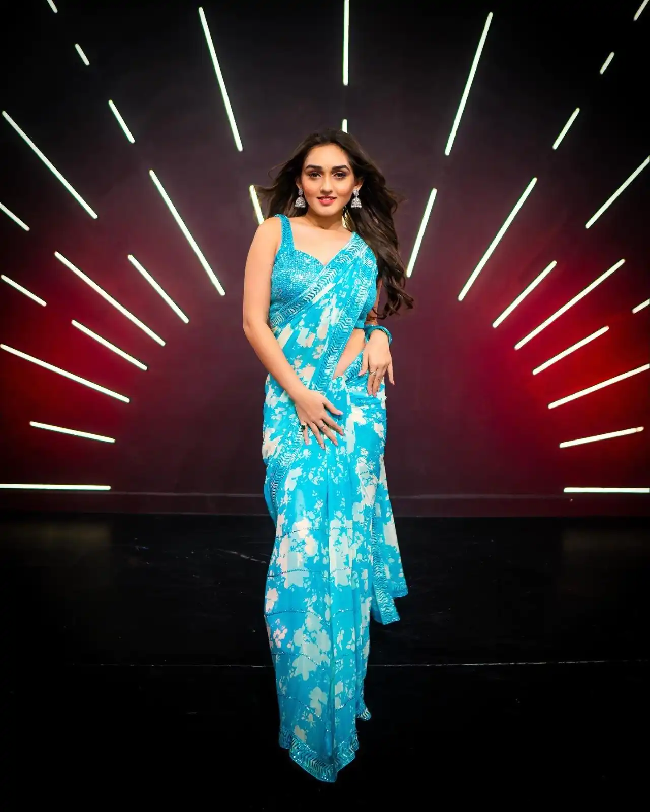 RS Sharma Blue Color Floral Digital Printed Georgette Lace Border Saree Casual, Party, Wedding, Festive, Events .  Expected Delivery  4-6 Working Days @1799/- | Bollywood Sarees, Creative Sarees, Designer Sarees, Embroidered Sarees, Ethnic Saree, Modern Digital sarees, Party Wear Sarees, Sarees