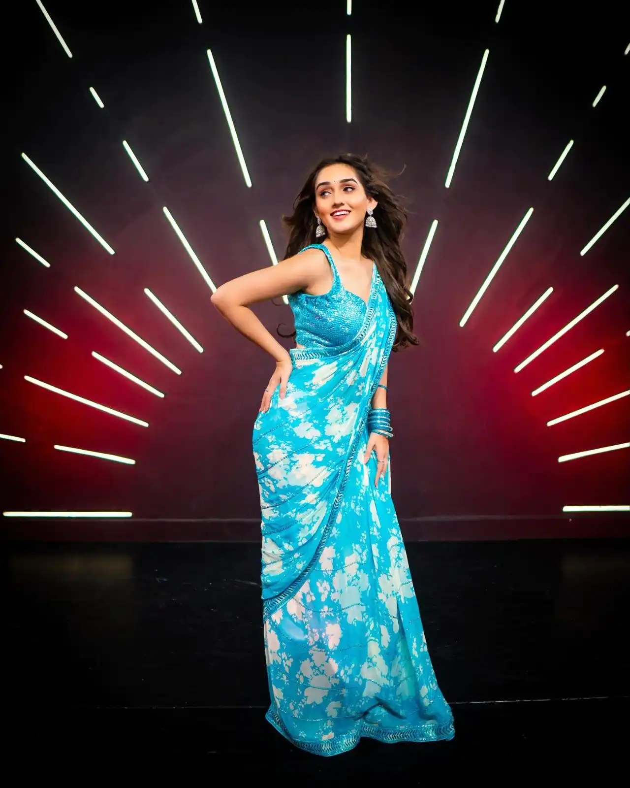 RS Sharma Blue Color Floral Digital Printed Georgette Lace Border Saree Casual, Party, Wedding, Festive, Events .  Expected Delivery  4-6 Working Days @1799/- | Bollywood Sarees, Creative Sarees, Designer Sarees, Embroidered Sarees, Ethnic Saree, Modern Digital sarees, Party Wear Sarees, Sarees