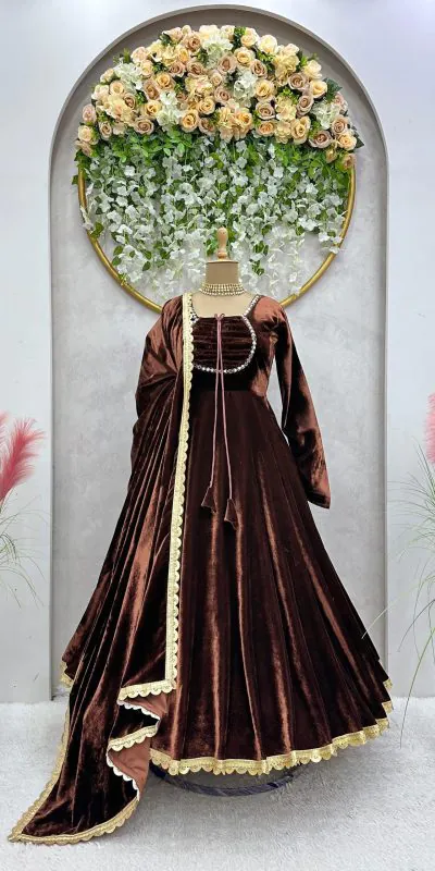 KD 1393 Coffee Color Velvet Real Mirror Fancy Salwar Suit Casual, Party, Festive, Events Wedding Etc.  Expected Delivery 4-6 Working Days @1799/- Only | Jump Suits, Casual Suits, Creative suits, Designer Suits, Palazzo Suits, Party Wear Suits, Salwar suit, Straight Suits