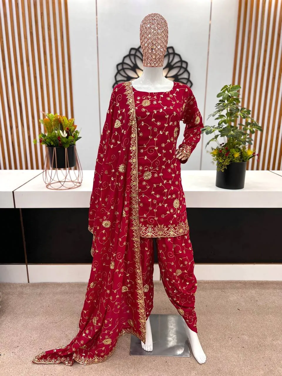 SSR 457 Red Vichitra Silk Embroidery Sequence Work Sleeve Dhoti Stael Sharara Suit Wedding, Party, Festive, Events Expected Delivery 4-6 Working Days @2199/- | Casual Suits, Creative suits, Designer Suits, Palazzo Suits, Party Wear Suits, Salwar suit, Straight Suits